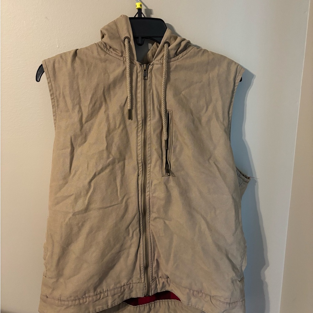 True Craft Tan Hooded Vest with Full-Length Zipper